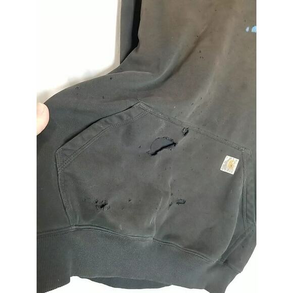 Carhartt Sweatshirt Hoodie Mens Large Thrashed Distressed Black - Picture 13 of 14